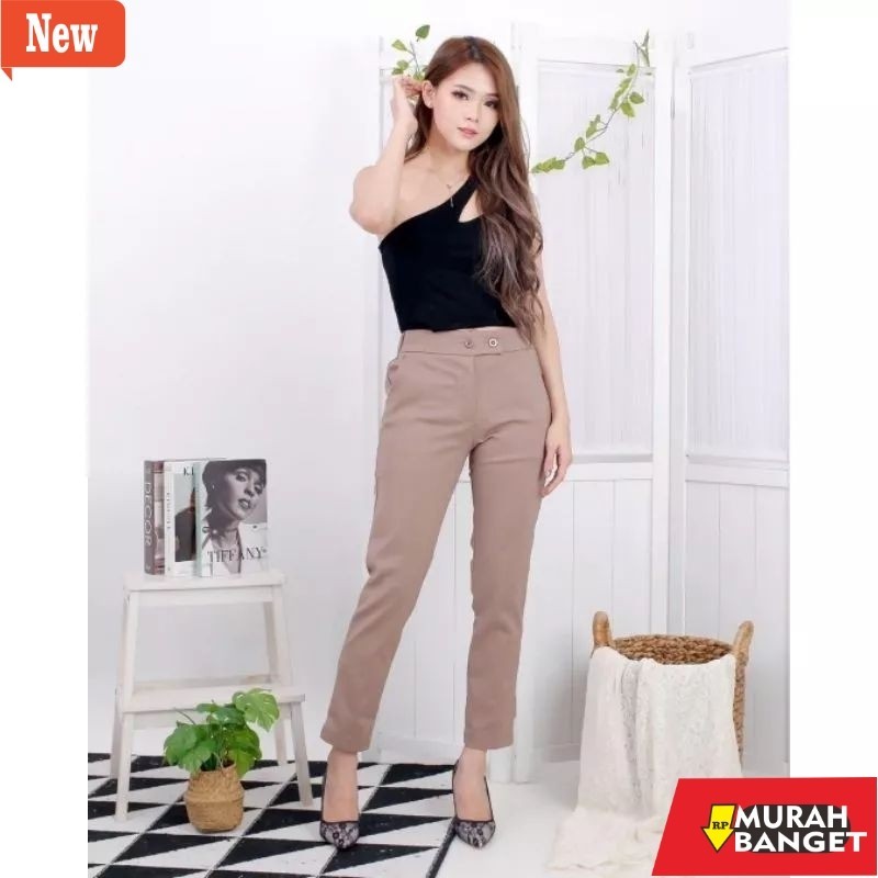 Celana anti kusut wanita yg viral- Upgrade terbaru kancing 2 - Celana upgrade bahan cotton manggo - 