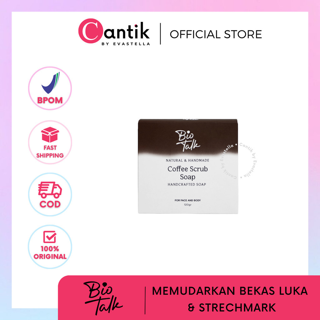 CANTIK - BIOTALK Coffee Scrub Soap | 120 gram | No SLS/SLES | Sabun Mandi Kopi Natural Handmade untu