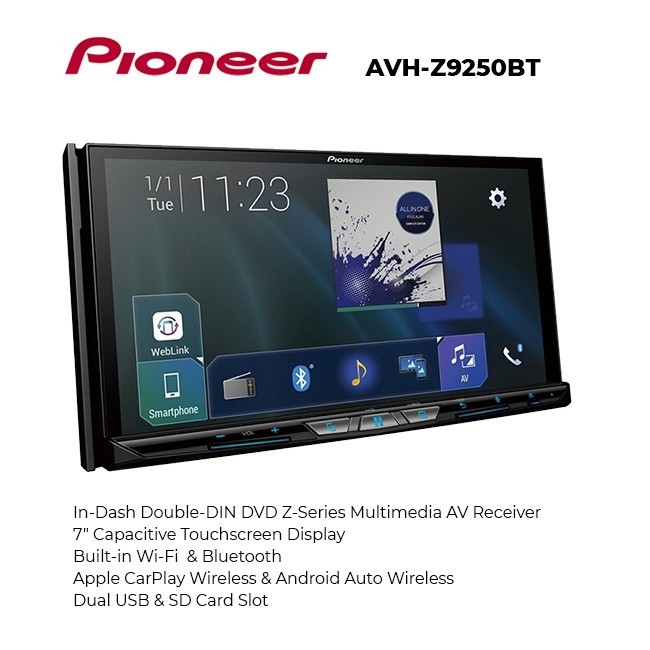 Pioneer AVH-Z9250BT Head Unit 7″ inch Double Din Wireless CarPlay