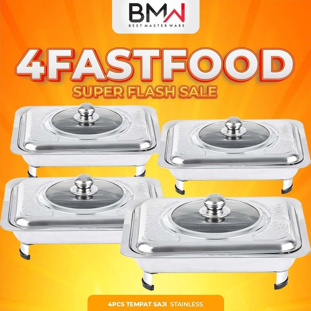 JSS - 4 Pcs Prasmanan BMW Kitchenware Lauk Makanan Tutup Kombinasi Chafing Dish Fast Food