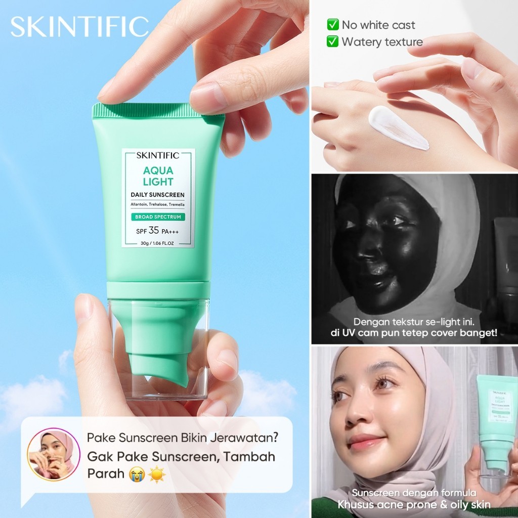 SKINTIFIC Aqua Light Daily Sunscreen 30mL SPF35 PA+++ Skincare Untuk Kulit Berminyak dan Berjerawat 
