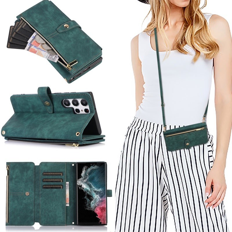 Galaksi Samsung A53 A22 A72 A52 A71 A51 A32 4G 5G Retro Frosted Crossbody Lanyard Zipper Wallet Phon