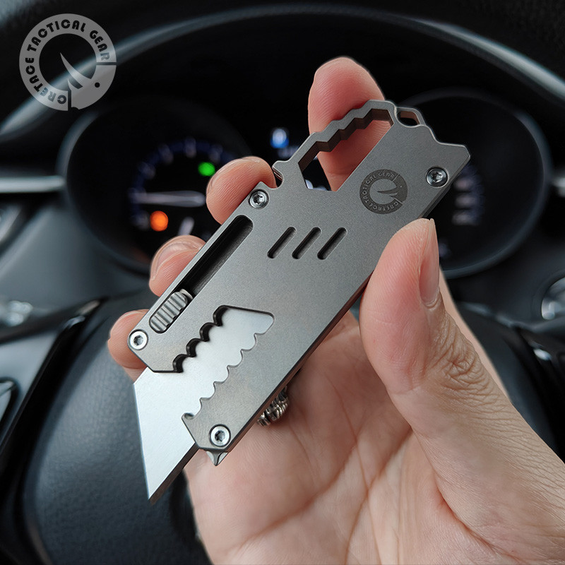 CREATCE 'SHARKY' Series Real TC4 Titanium Utility Knife Paper Cutter SK5 Blades EDC Multifunction Po
