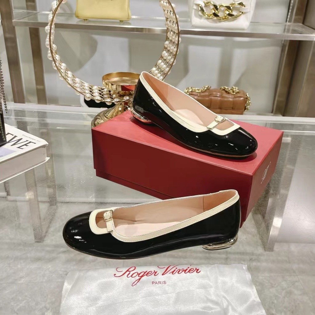 New Counter ORI Roger Vivier RV Fashion classic women's patent leather ballet shoes round toe single