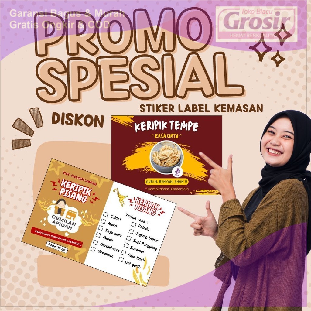 

(min.100 pcs ) Stiker Label Kemasan Stiker Jajanan Stiker Snack Stiker Pouch Stiker Makanan BLACUPRINT