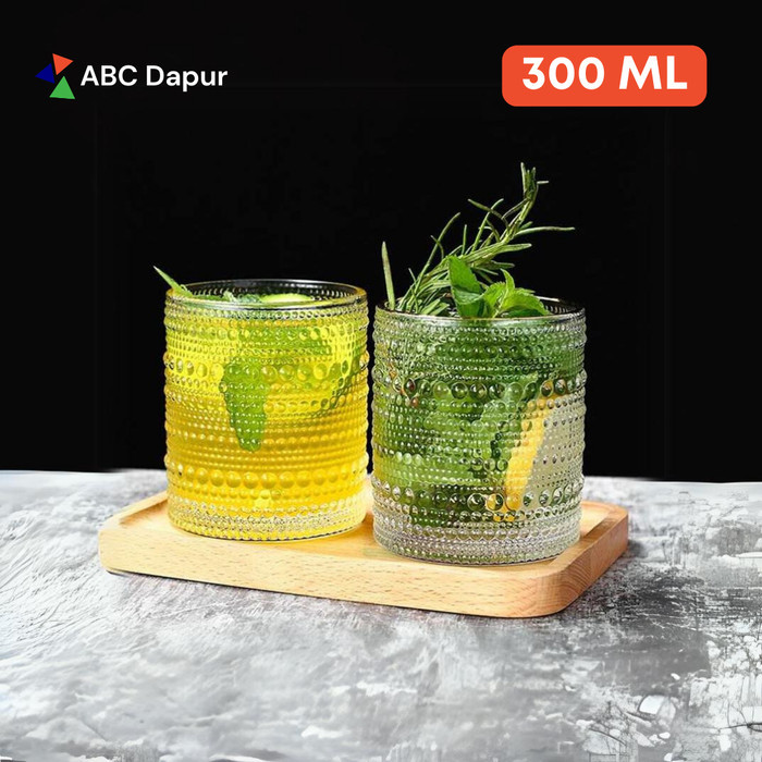 Gelas Cangkir Kaca Rocky Glass Cup Sloki 300 ML Motif Garis