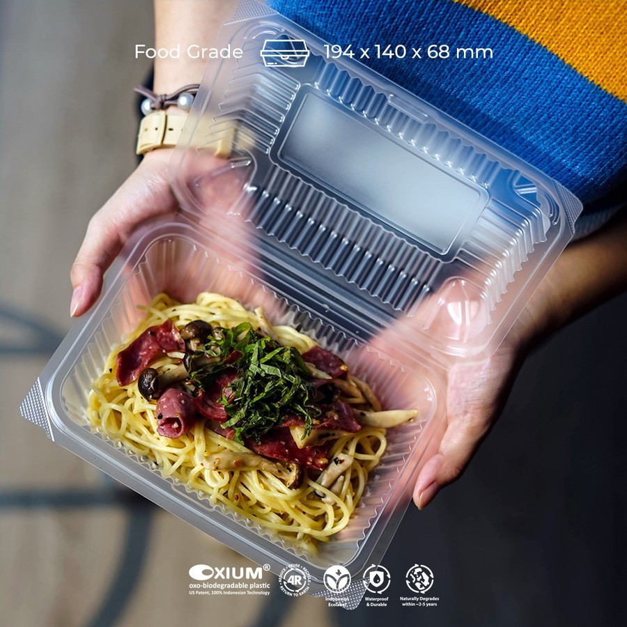 50 Pcs Clamshell Kotak Makan Kemasan Takeaway Ramah Lingkungan ecorasa ECL-510 (Oxium)