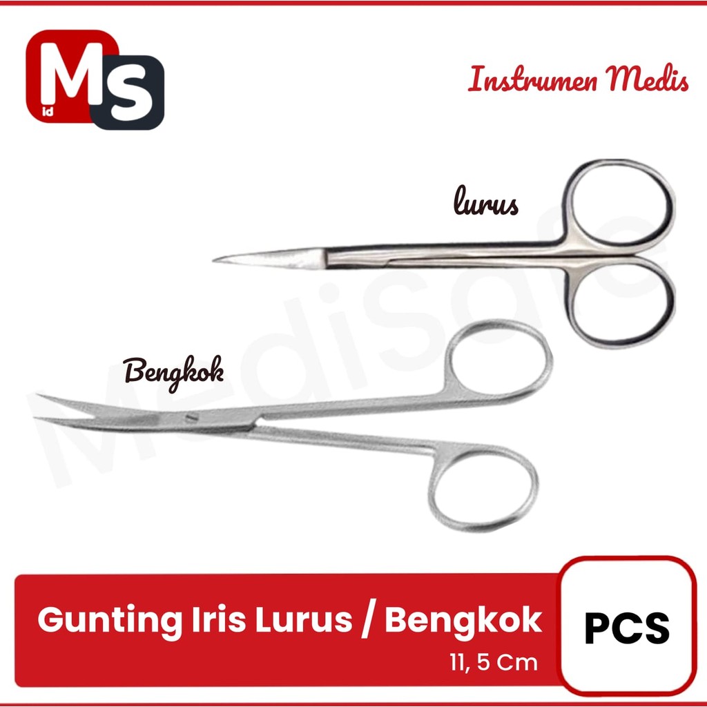 

MS Gunting Iris 11,5 Cm Lurus Bengkok Iris Scissors Curved / Straight Stainless Steel Instrumen