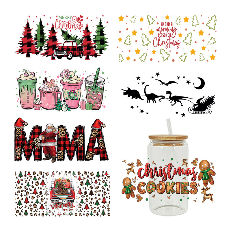 

UV DTF Sticker christmas Theme For The 16oz Libbey Glasses Wraps Cup Can DIY Waterproof Easy To Use Custom Decals D4037