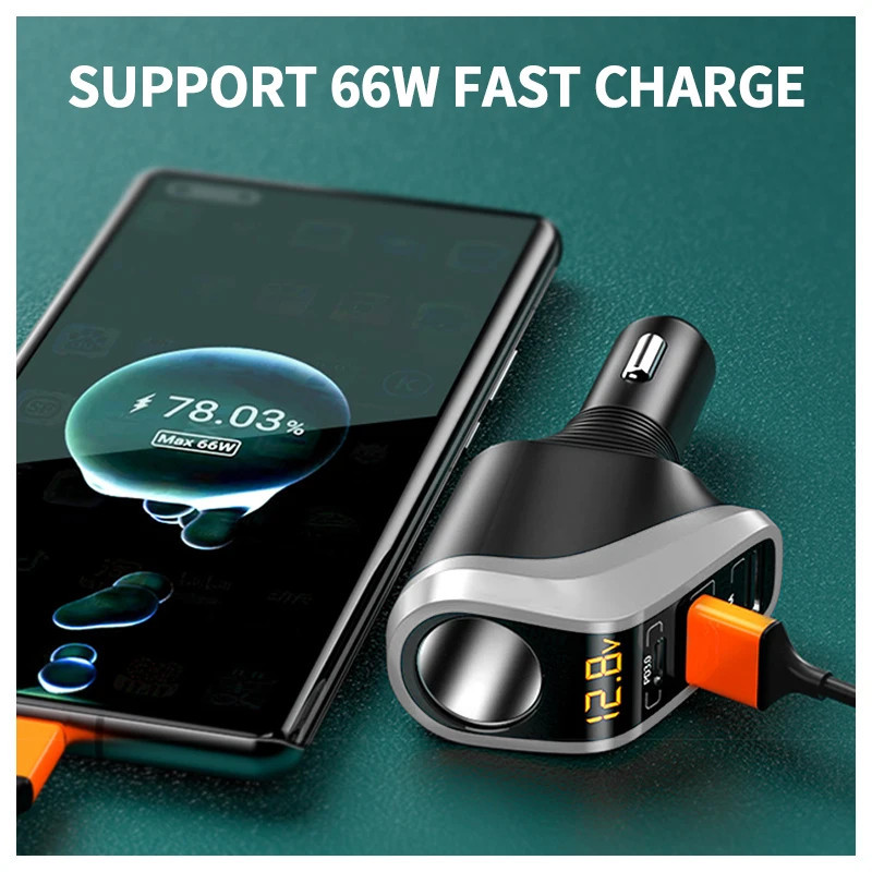 Charger Mobil 66W Colokan Type-C Mobil Car Fast Charger Colokan Mobil 3 Ports USB QC3.0 Tampilan