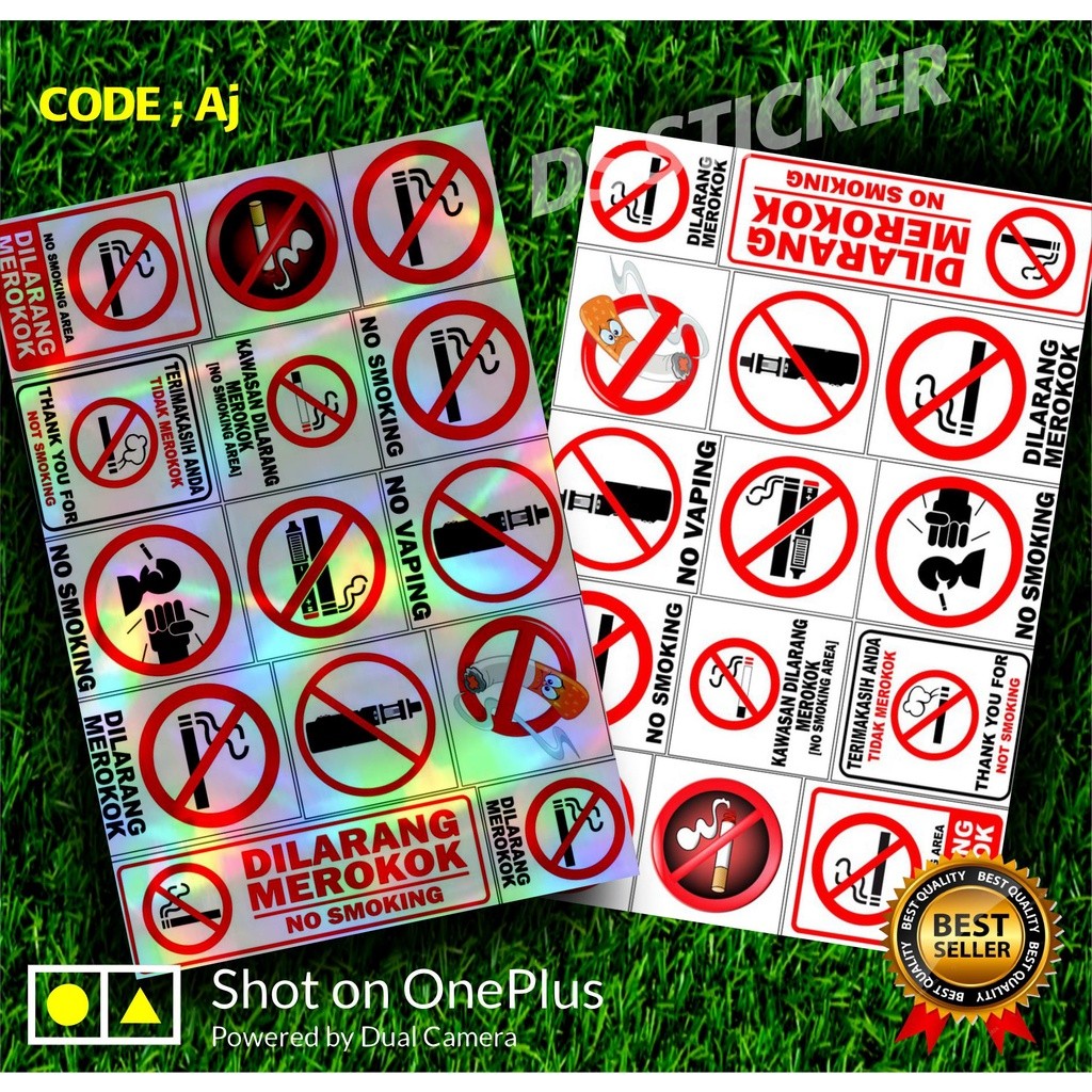 Aj Sticker Stiker Dilarang Merokok Paket Pack Variasi Hologram & Vinyil joss