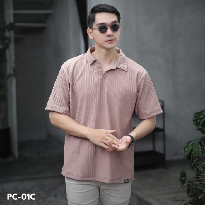 READY Kaos Polo Shirt Polos Pria Oversize Knit Premium - Polo Mocca, M TERMURAH
