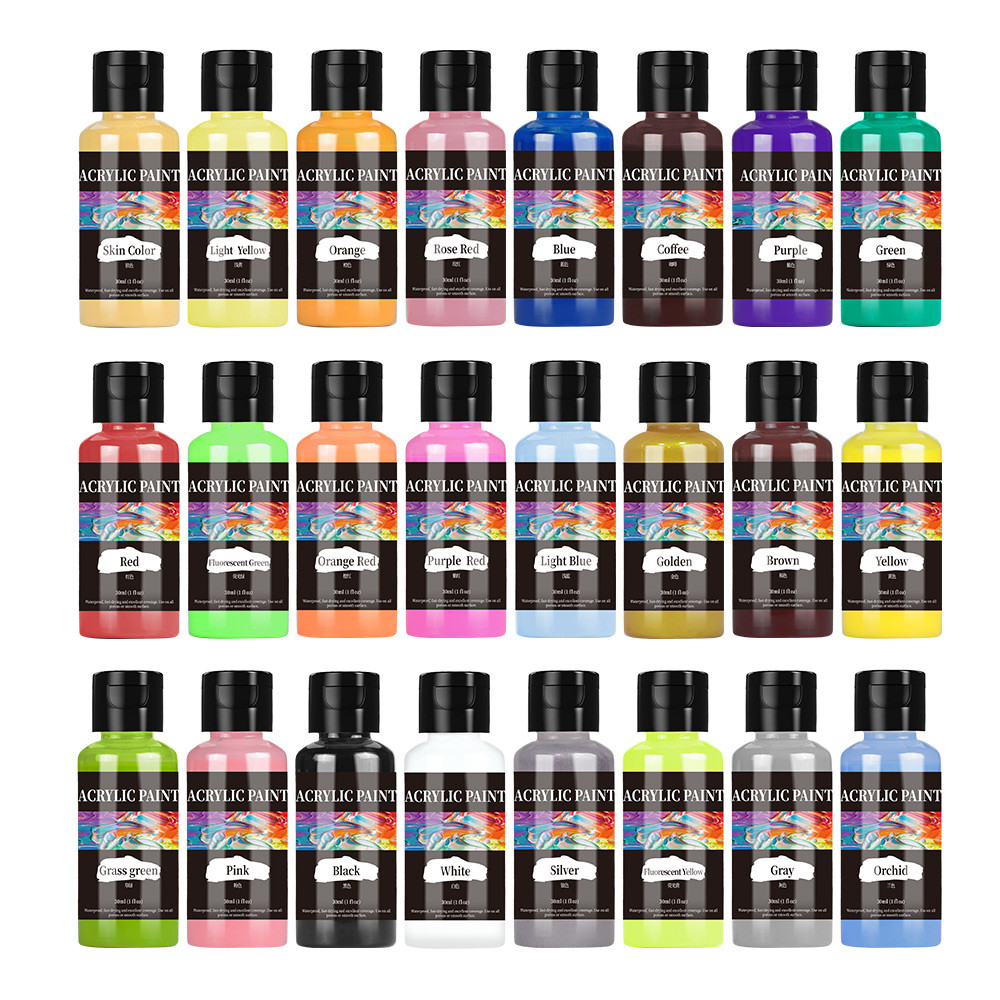 

24 Colour Acrylic Paint Colors Bottled Acrylic Paint Set Paint For Fabric Clothing Painting Rich For Leather DIY Pigment