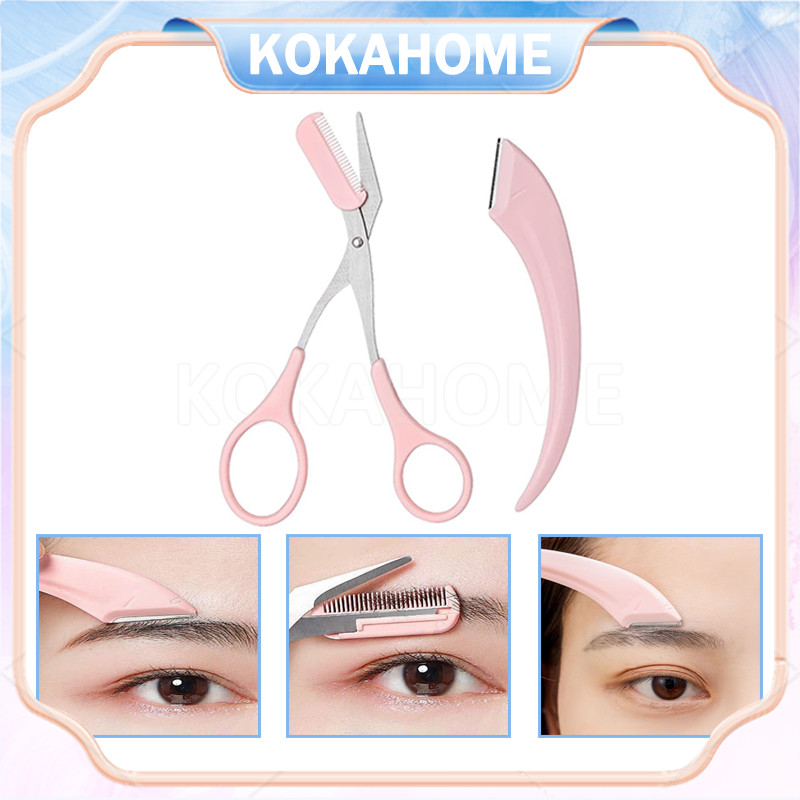 pencukur alis / gunting alis + pencukur alis 2in1 / gunting cukur alis set/gunting cukur alis dengan