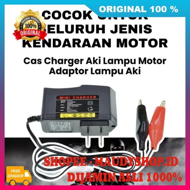 Adaptor Charger Aki Case Aki Motor 12 Volt Charger Aki Portable Pengecas Aki Motor ASLI ORI