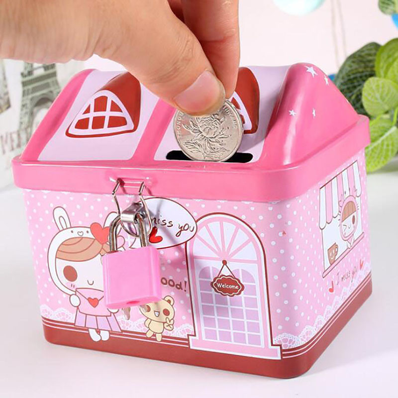 

House Shaped Piggy Bank Creative Lovely Iron Sheet Children's Present Household Craft Decorations Kid's Candy Jar