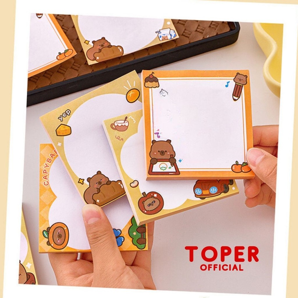 

TOPER Sticky Notes Capybara Isi 50 Lembar Stick Note Catatan Kertas Tempel Memo Pad Motif Kapibara Lucu Kartun Cute Cartoon Aesthetic Estetik