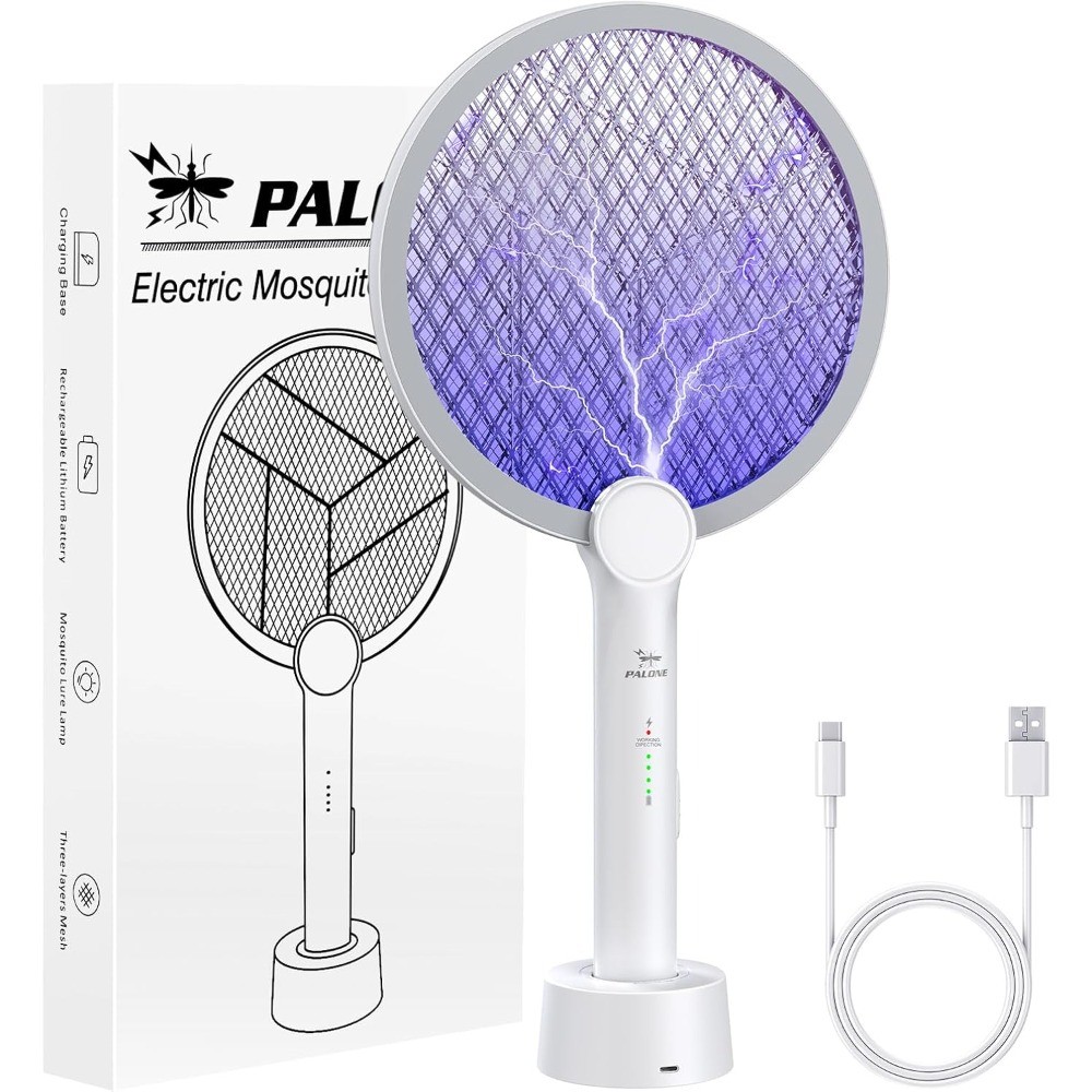 

2 in 1 Indoor Outdoor Mosquito Killer Electric Fly Swatter 4000V Bug Zapper Racket with 3-Layer Safety Mesh Fly USB Rechargeable