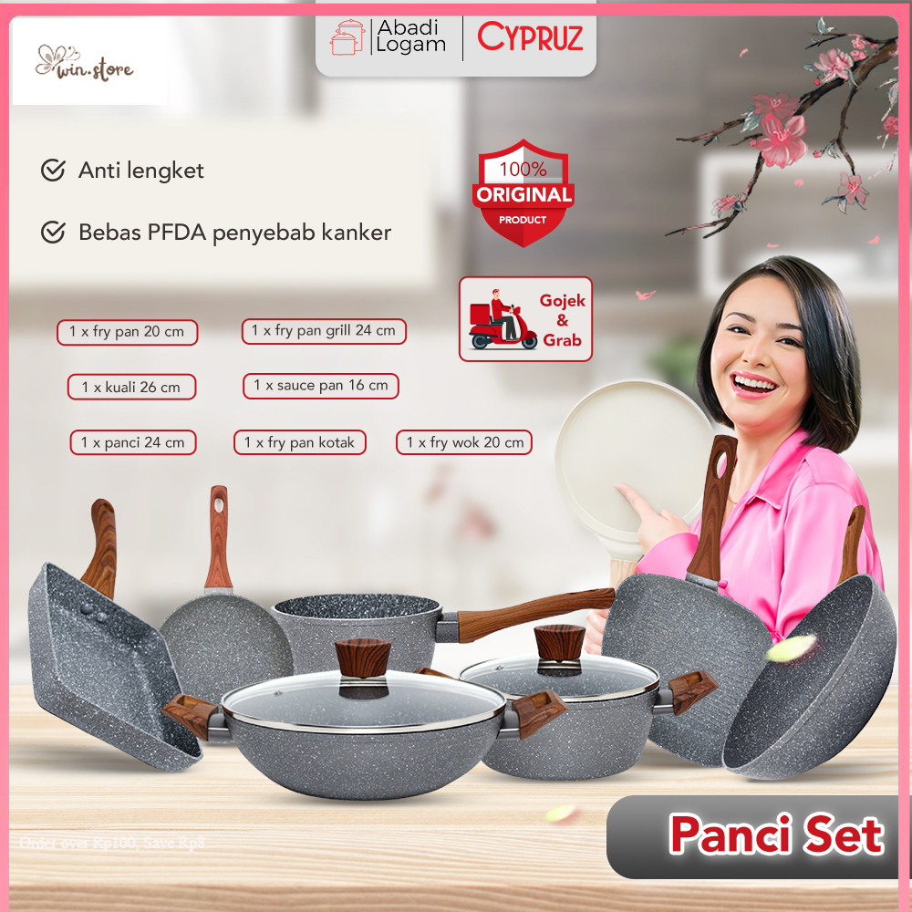 Teflon Serbaguna / Cypruz Panci Set Paket Super Lengkap Jumbo 7Pcs Marble Pan Stein Granite Wajan An