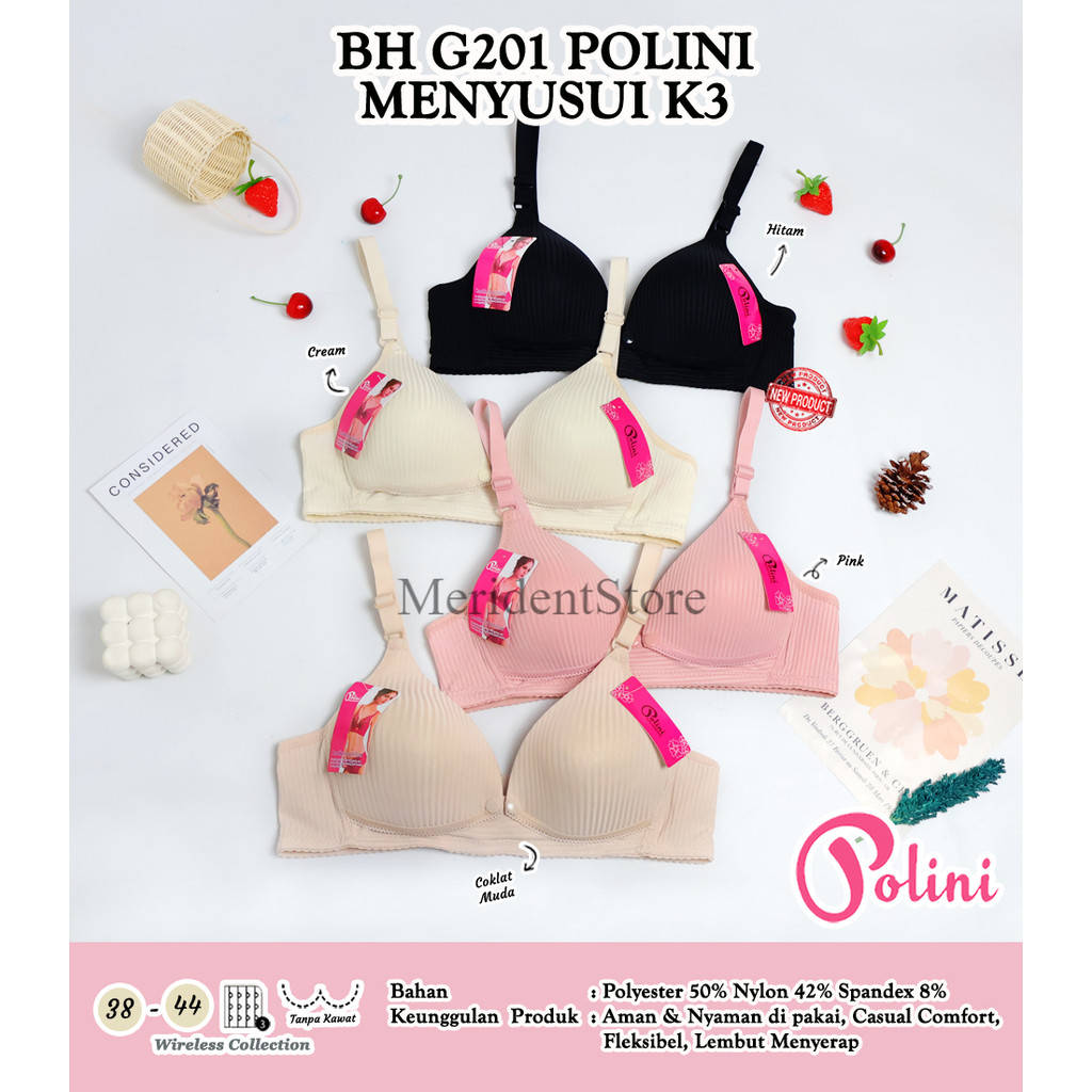 Bra BH Menyusui Polini Kait 3 Bukaan Depan Tanpa Kawat
