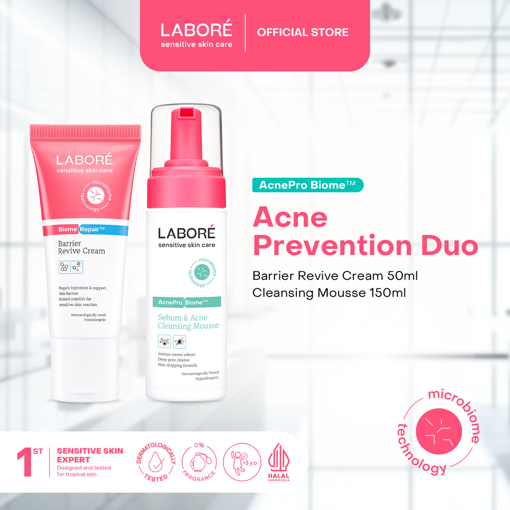 Labore Acne Prevention Duo (Barrier Revive Cream 50ml & Cleansing Mousse 150ml) - Paket Pelembab dan