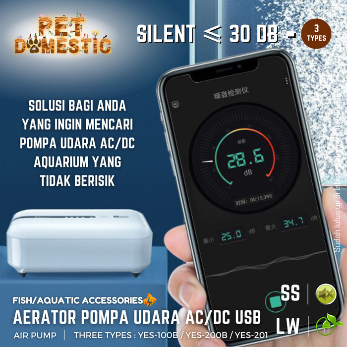 Aquarium Silent Aerator Air Pump Ac Dc Usb Mancing Pompa Gelembung Udara Baterai Cas Airator