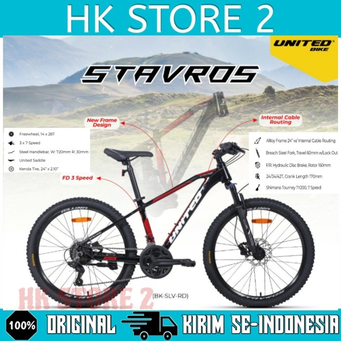 Sepeda Gunung MTB UNITED STAVROS Ukuran 24 Inch 21 Speed Frame Alloy