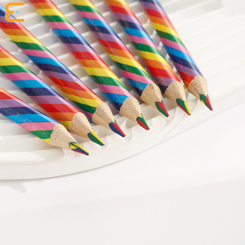 

Eeghrerr Pensil Pelangi Kayu Empat Warna Pensil Berwarna Inti yang Sama Pensil Pensil Pelangi Batang Tebal