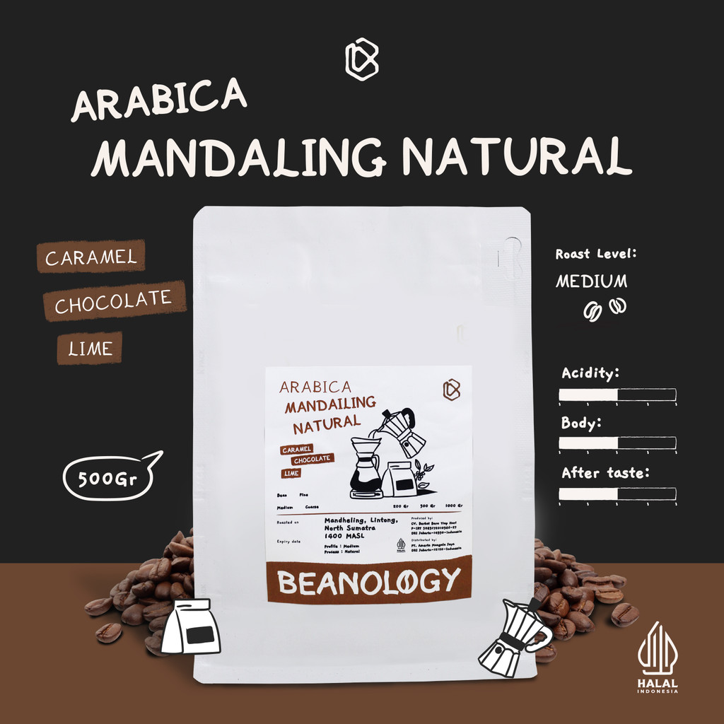 

Biji kopi bubuk Arabika Mandheling Natural Proses 500G Single Origin Grade 1 Coffee Roasted Bean -Beanology Coffee