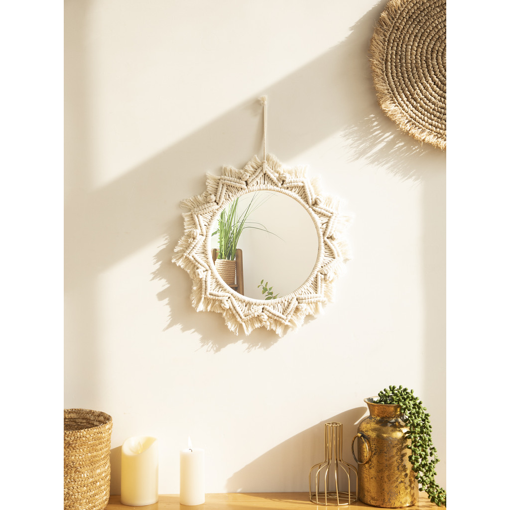 Nordic Room Decorative Mirrors Boho Macrame Round Cosmetic Mirror Room Wall Mirror Woven Macrame Wal