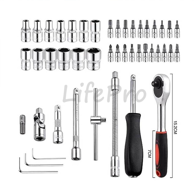 Set Kunci Shock 46 In 1 Lengkap Komplit Obeng Pas Tool Kit Alat Bengkel Service Servis Mobil Motor