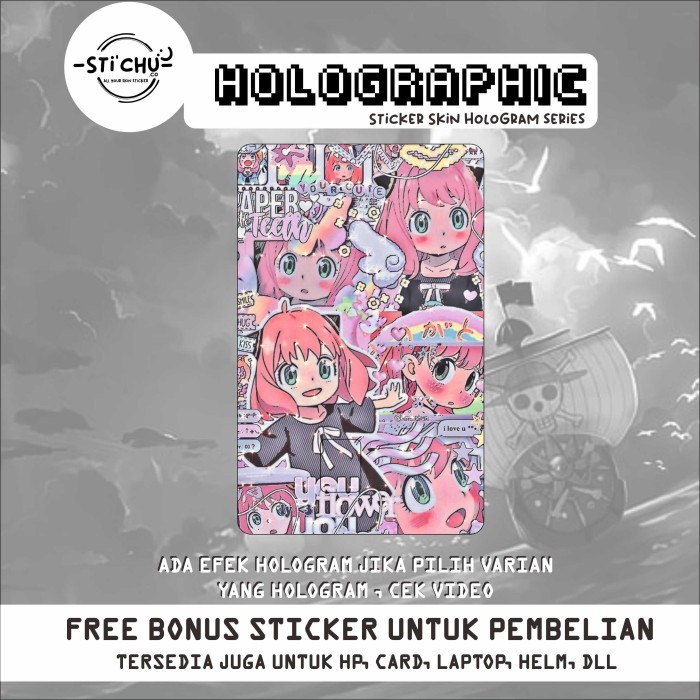 Sticker Kartu Atm Skin Card HOLOGRAM SPY X FAMILY geto flazz emoney - Anya rainbow, HOLOGRAM CHIP by
