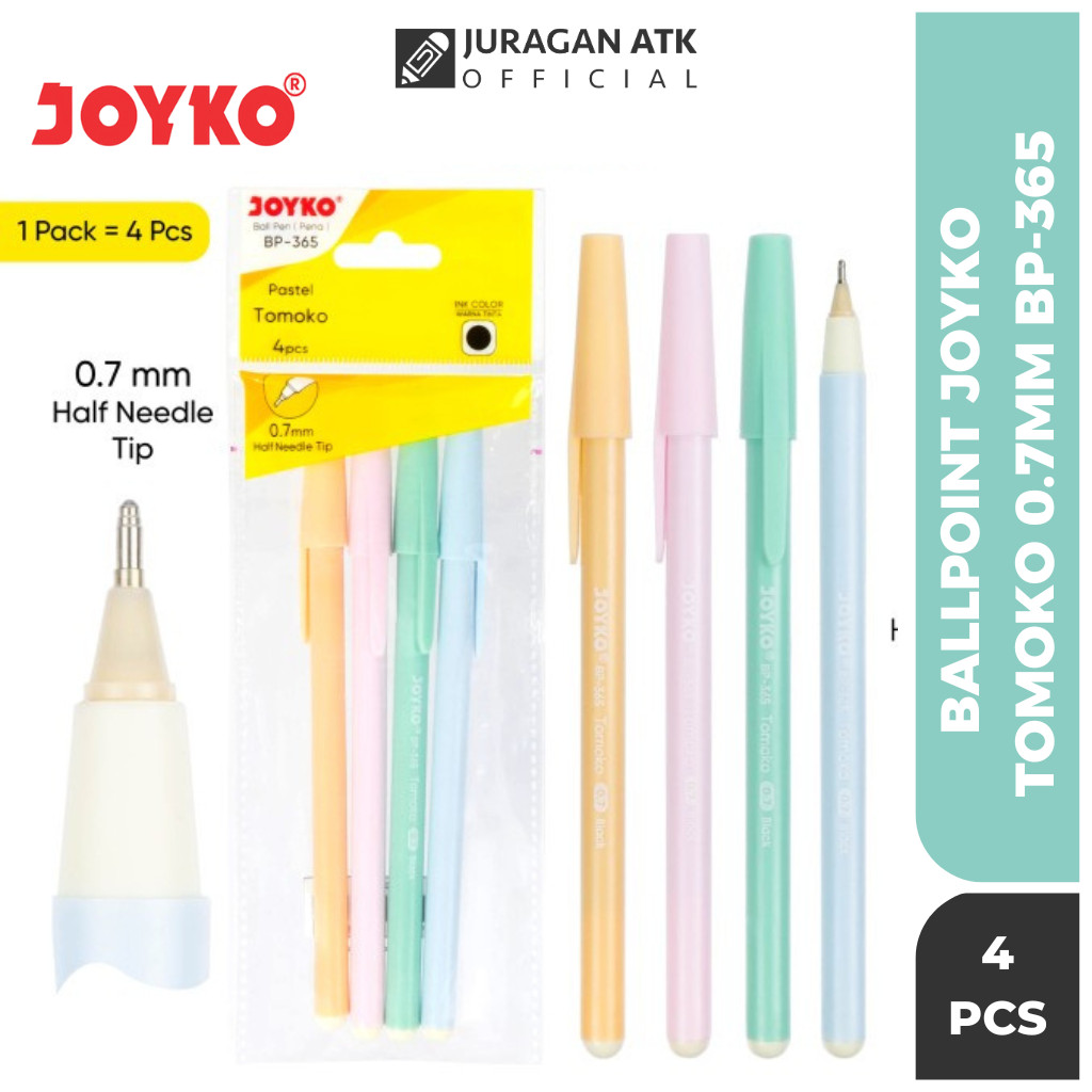 

( 1 Pack 4Pcs ) Pulpen Joyko Pastel Tomoko 4Pcs 0.7mm / Bolpoin Pena Joyko Murah BP-365