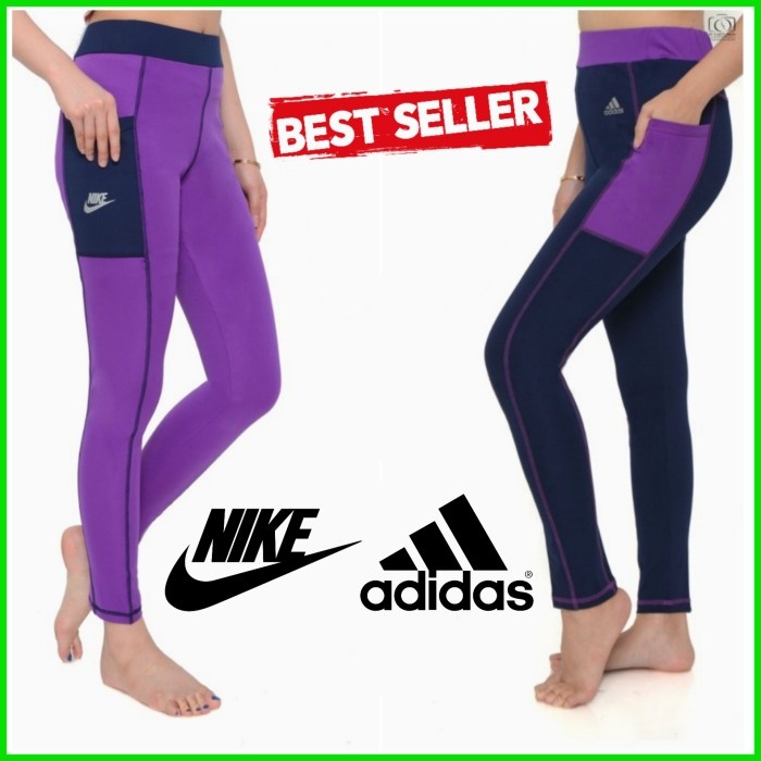 Legging Sport Wanita Celana Leging Panjang Olahraga Senam Yoga Fitness - NIKE Hitam, L