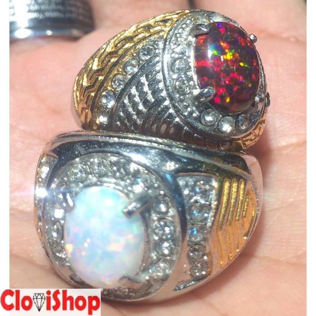 Paket 2 Cincin Titanium Batu Kalimaya Susu Dan Kalimaya Merah HQ