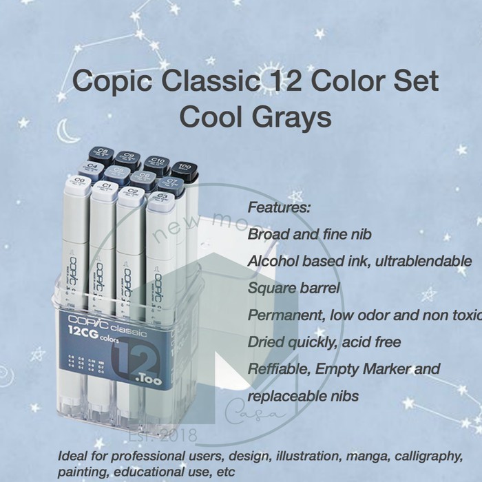 

Copic Marker Set 12 Gray TG NG WG CG Classic Spidol Gambar Warna Arsitektur Kaligrafi Design Grays spidol