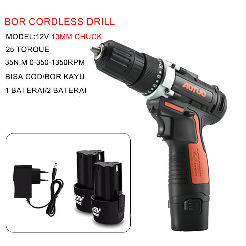 12V bor baterai cas komplit - 10mm bor baterai cas - bor cas murah 2 baterai - BOR CORDLESS murah pr