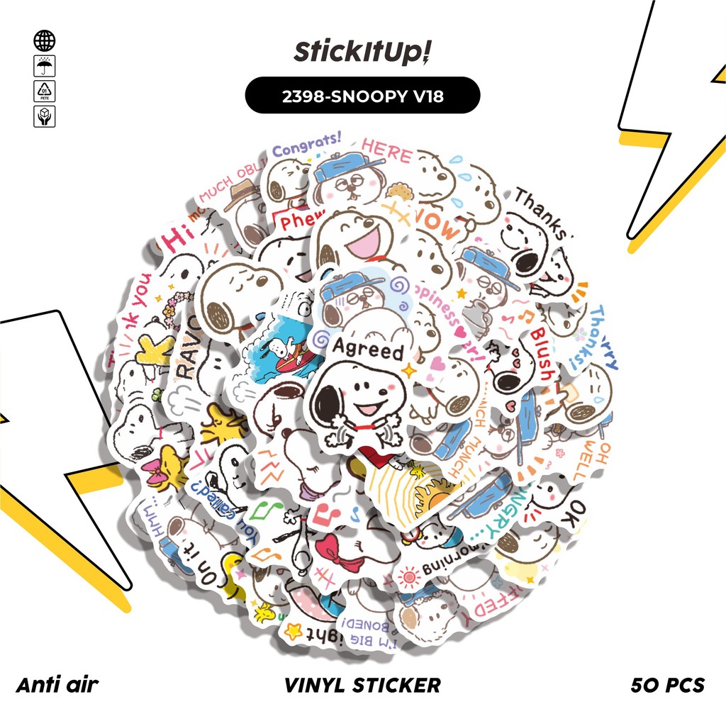

COD✨ 50 Pcs Stiker Pack SNOOPY V18 Lucu Aesthetic Vynil Waterproof untuk Freebies Sticker Buku Journal Casing HP Laptop