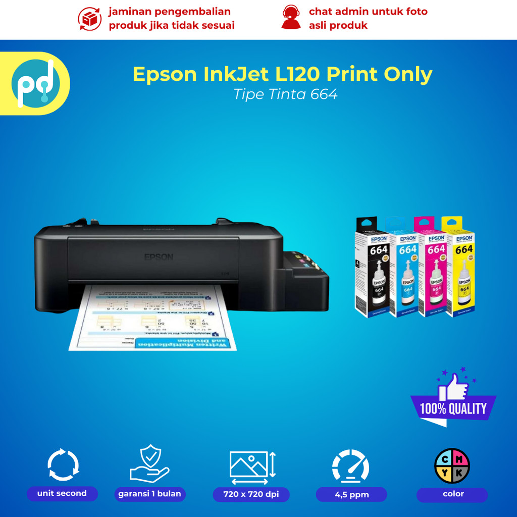 Printer Warna Epson L120 + Tinta Baru Nozzle Full