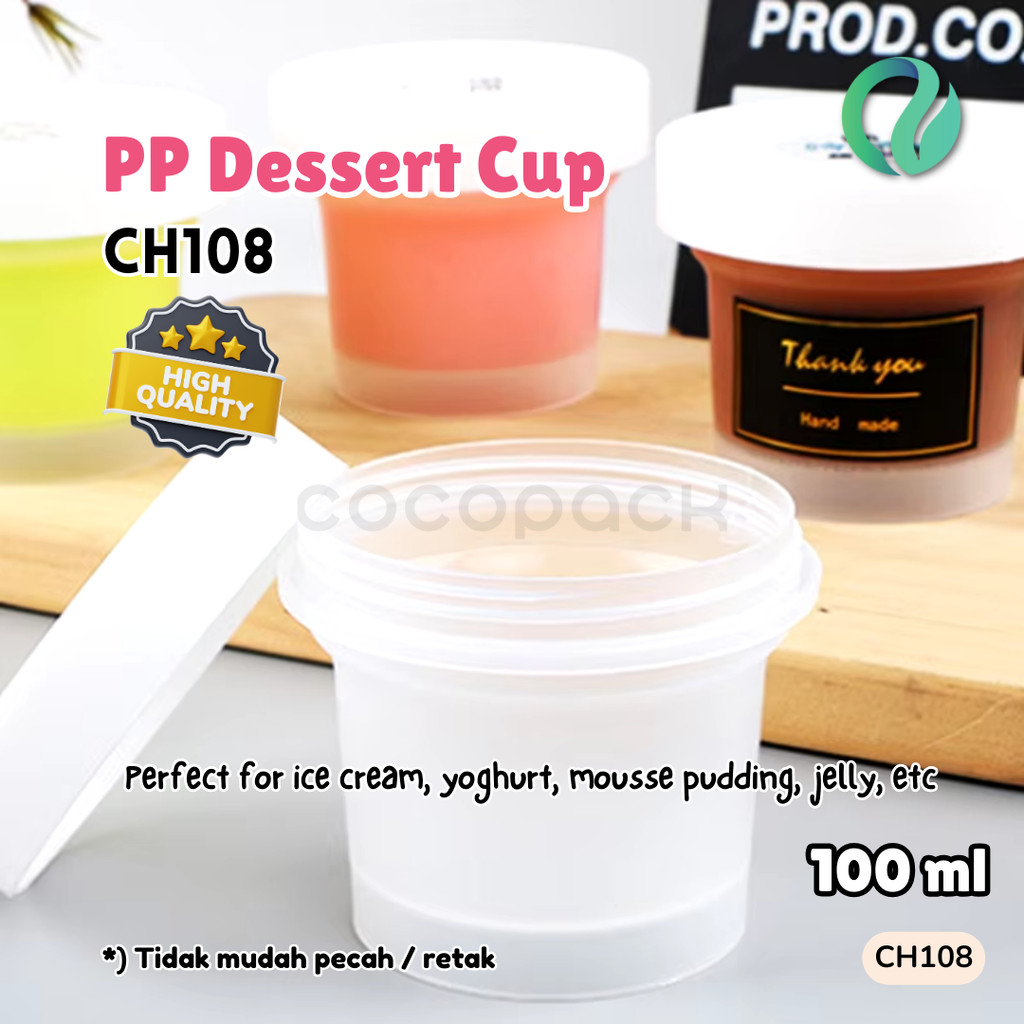 10 PCS CH108 PP Dessert Cup Puding Yogurt Ice Cream 100ml + White Lid