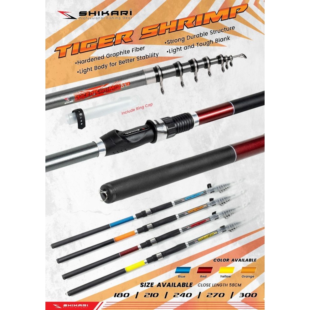Joran Antena udang, Tiger Shrimp, Shikari Action Lentur - 240CM - 7 RING, TIDAK BUBBLEWRP