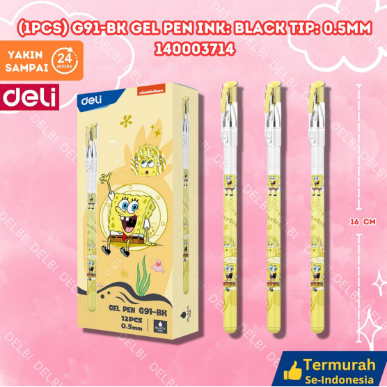 

Deli Pulpen Gel / Gel Pen 0.5MM Tip Spongebob Special Edition EG91 (1pcs) G91-BK Gel Pen Ink Black Tip 0.5mm