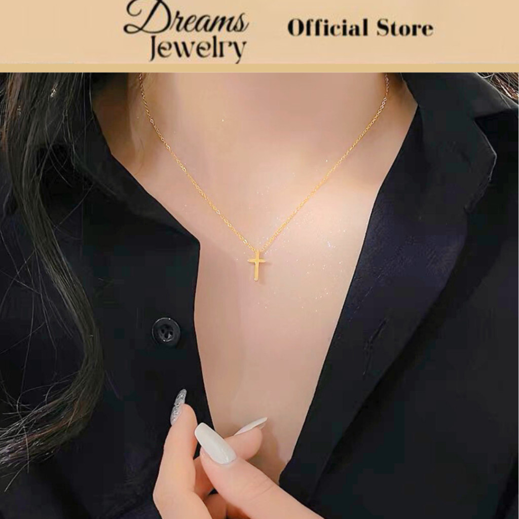 Cross Necklace • Perhiasan Kalung Salib Titanium • Kalung Salib Polos Stainless Steel • Kalung Wanit