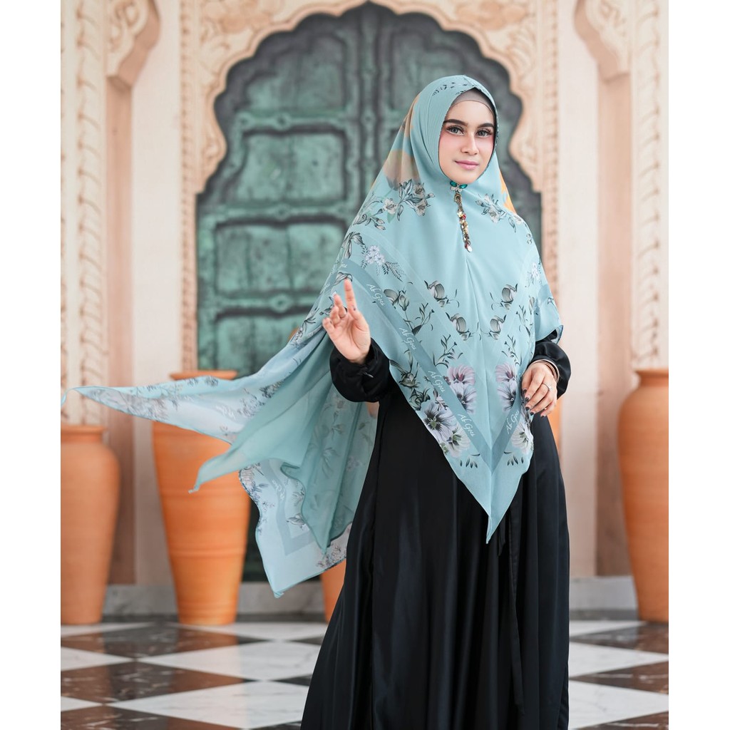 Khimar Printing Pari AB-810 Motif Bunga Matt Ceruti Tanpa Gamis Kerudung Saja Premium