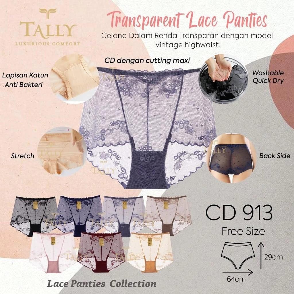 TALLY CD CELANA DALAM RENDA 913 I FREE SIZE I FIT XXL I BAHAN TILE TRANSPARAN Spandex Party Panties
