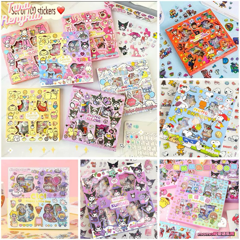 

ACE - 100 Lembar Sticker Momo Sanrio Labubu Cici Stiker Motif Kartun Korea Lucu Anti Air Dekorasi Handbook Scrapbook DIY
