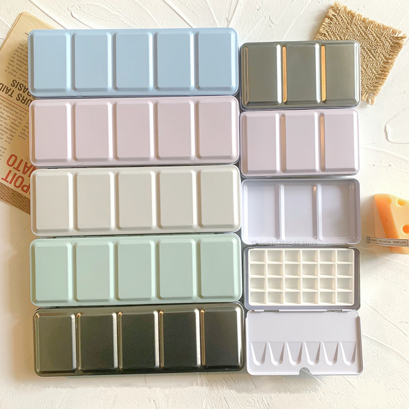 

Morandi Color Empty Watercolor Palette Tin Box Paint Storage Iron Box 24/44 Grid for Watercolor Paint Painting Art Supplies