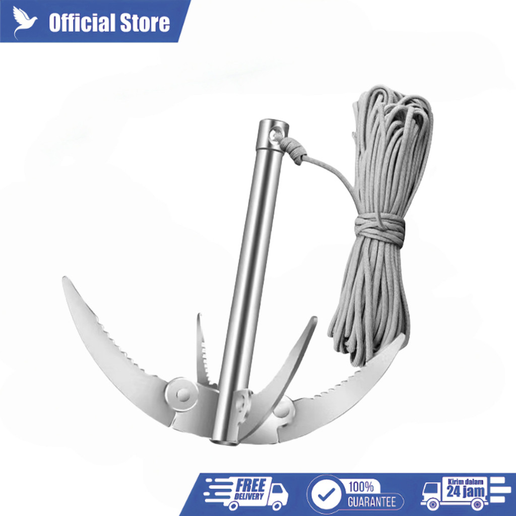 4 Cakar Sabit Jangkar Kapal Jangkar Mini Lipat Besi Galvanis Untuk Pemotong Tanaman Air Rumput Air