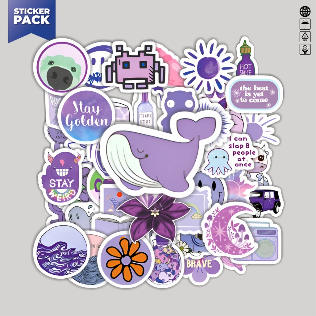

[100PCS]Stiker Pack Stiker Fresh Purple Series [Seri Ungu Segar] Aesthetic Vinyl Anti Air Dekorasi Sticker Laptop Buku Journal Koper Helm Casing HP Gitar Helm Skateboard