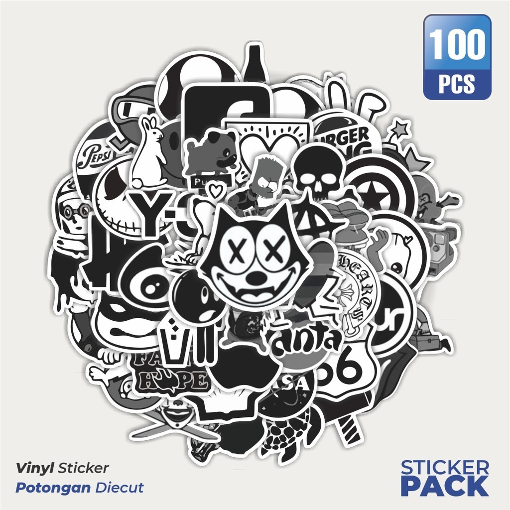

MURAH 100 PCS Stiker Aesthetic Black & White Random Waterproof Aesthetic- Untuk Laptop, Motor, dan Helm - Paper Stationery Pack